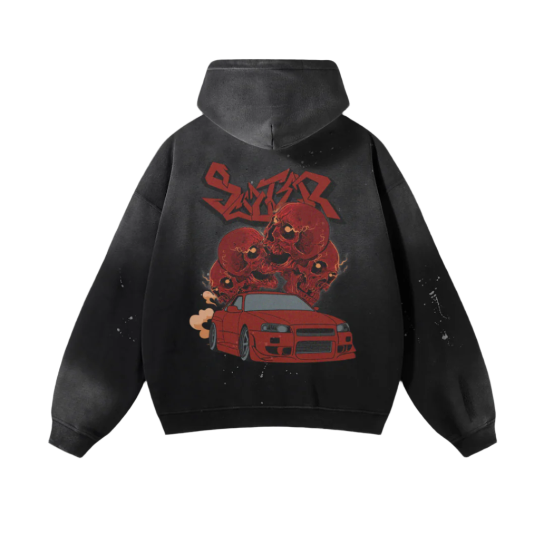 Skulls R34 Vintage Wash Frayed Hoodie