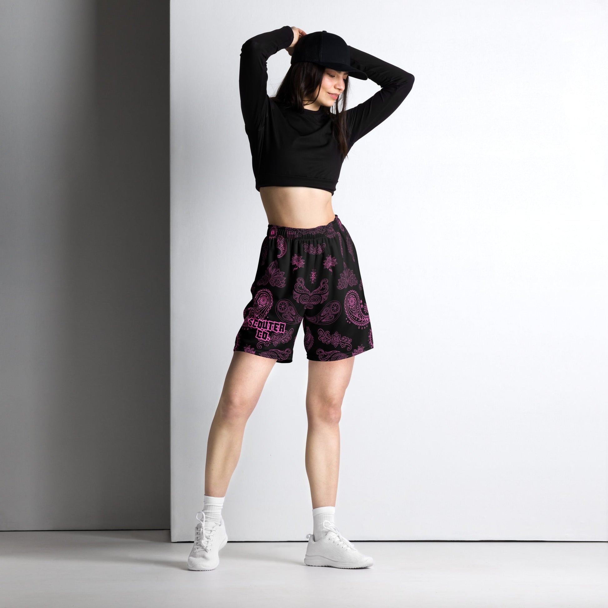 Honeycomb Mesh Bandana Shorts - Black / Pink - SCOUTER.CO