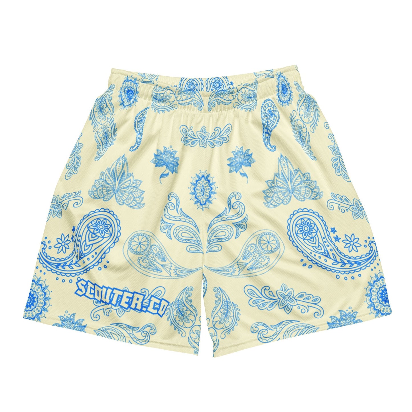 Honeycomb Mesh Bandana Shorts - Cream / Blue - SCOUTER.CO