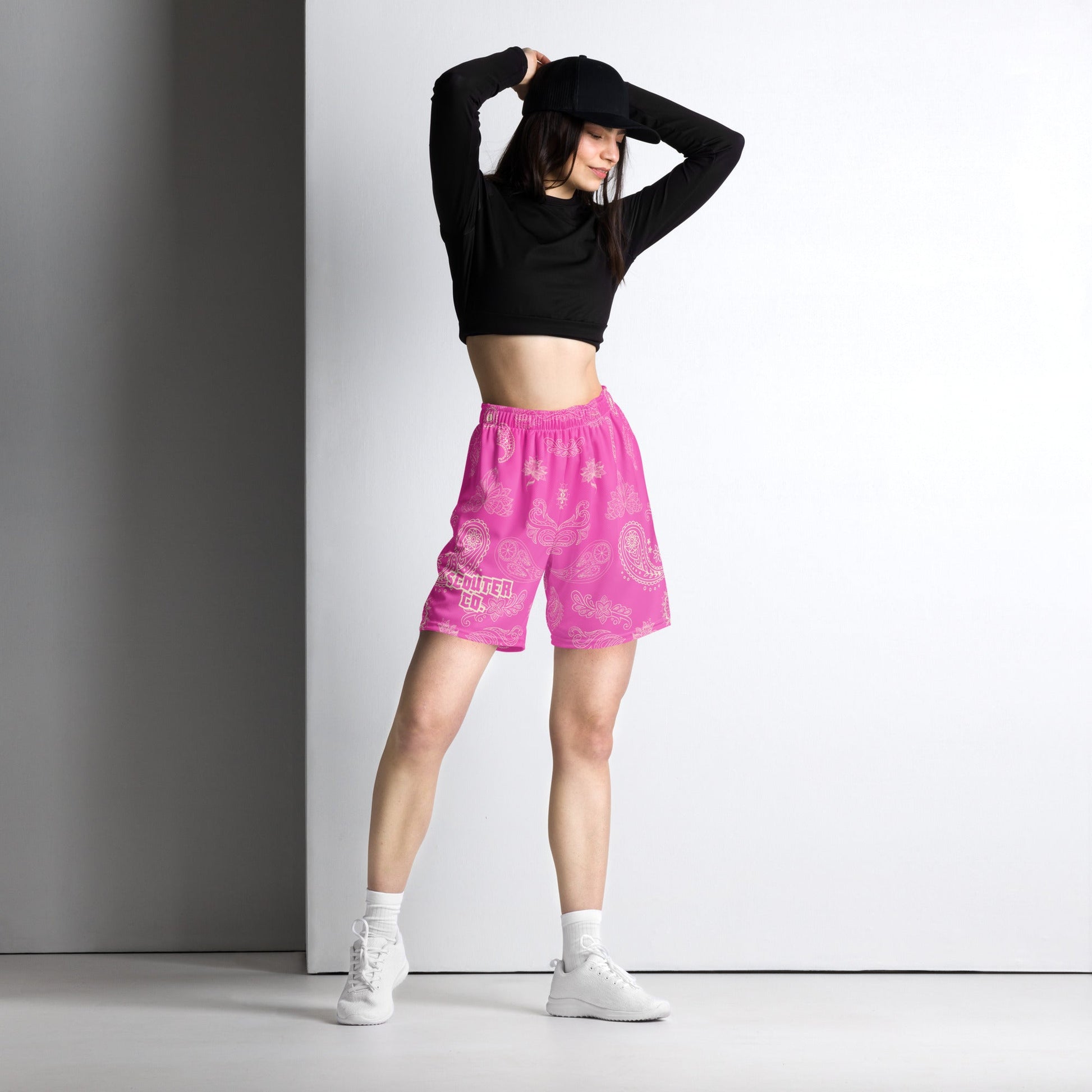 Honeycomb Mesh Bandana Shorts - Pink / Cream - SCOUTER.CO