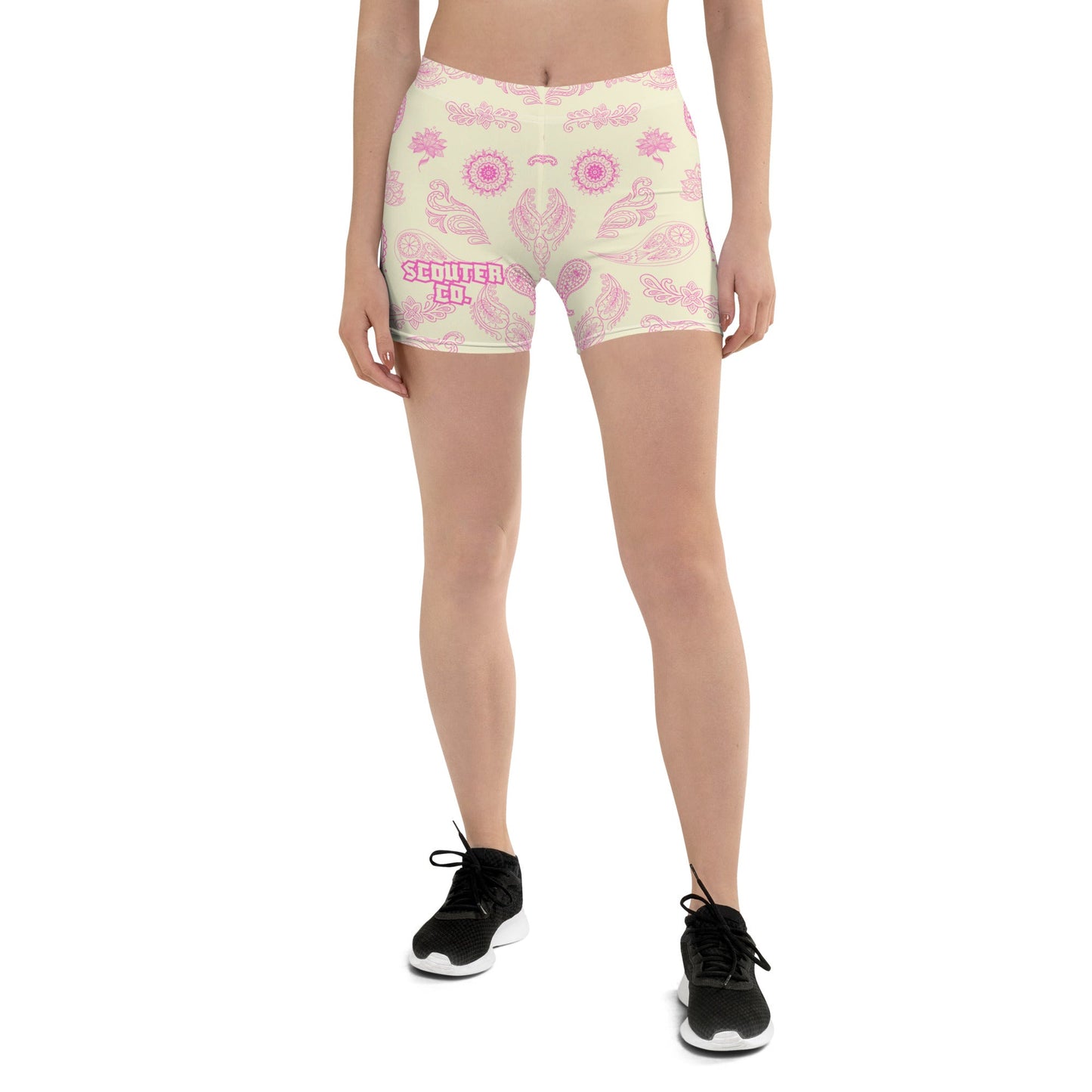 Paisley Biker Shorts - Cream / Pink - SCOUTER.CO