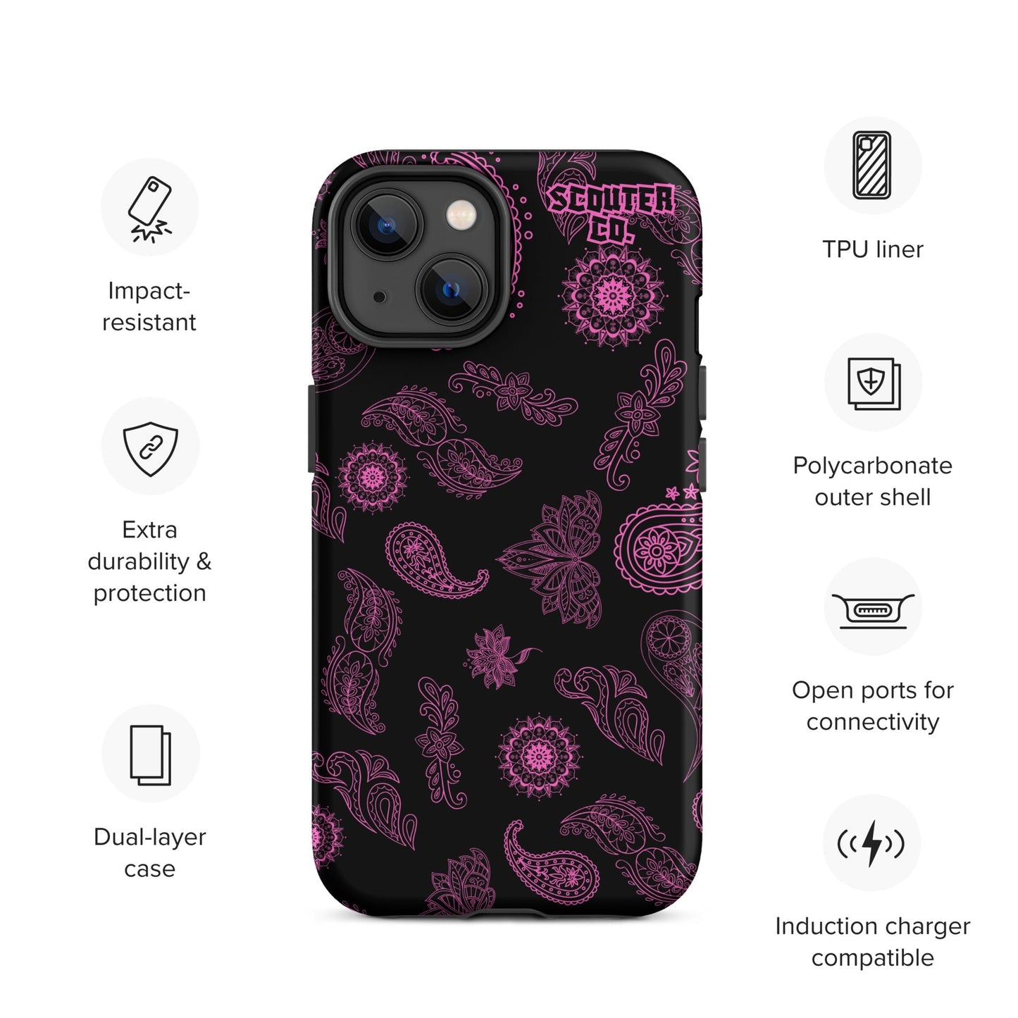 Tough Dual Layer iPhone® Case - Bandana Black / Pink - SCOUTER.CO