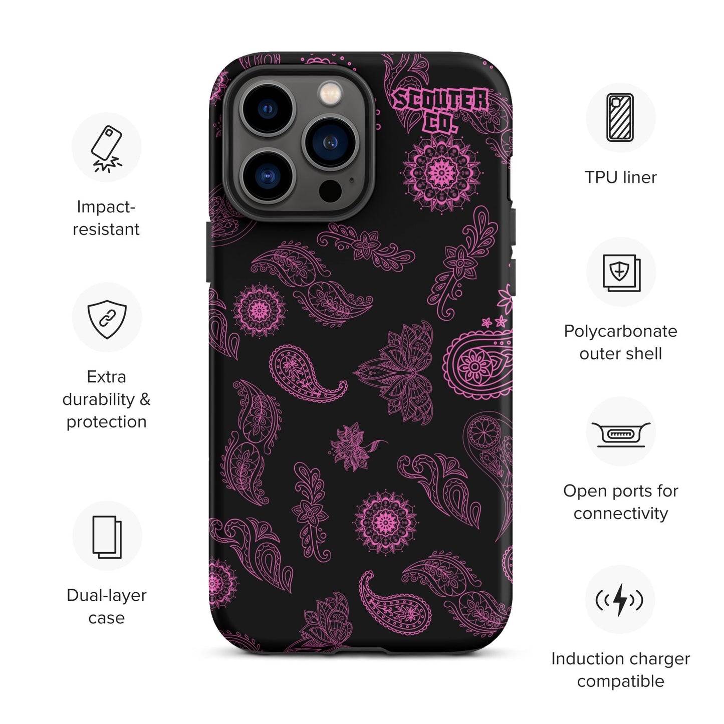 Tough Dual Layer iPhone® Case - Bandana Black / Pink - SCOUTER.CO