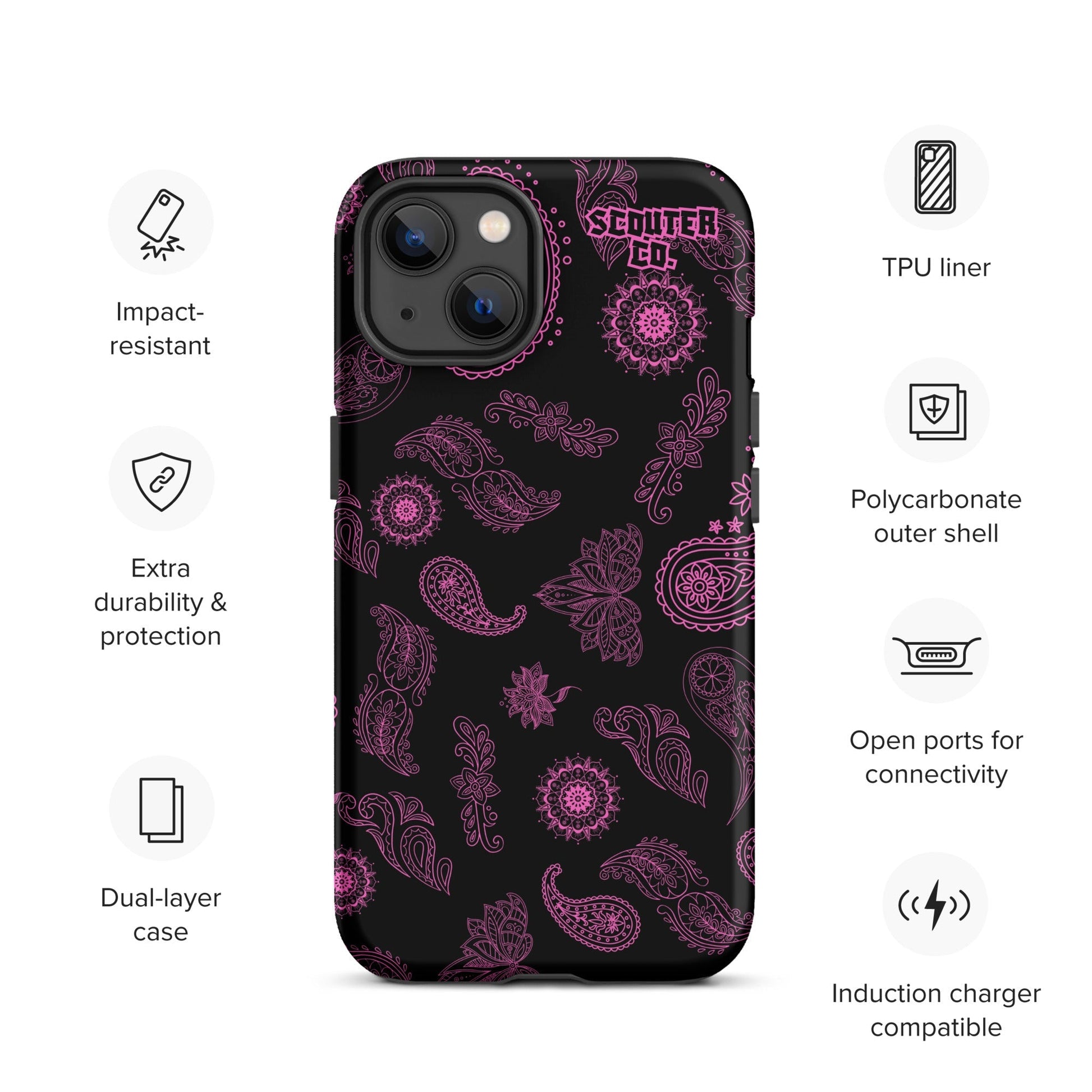 Tough Dual Layer iPhone® Case - Bandana Black / Pink - SCOUTER.CO