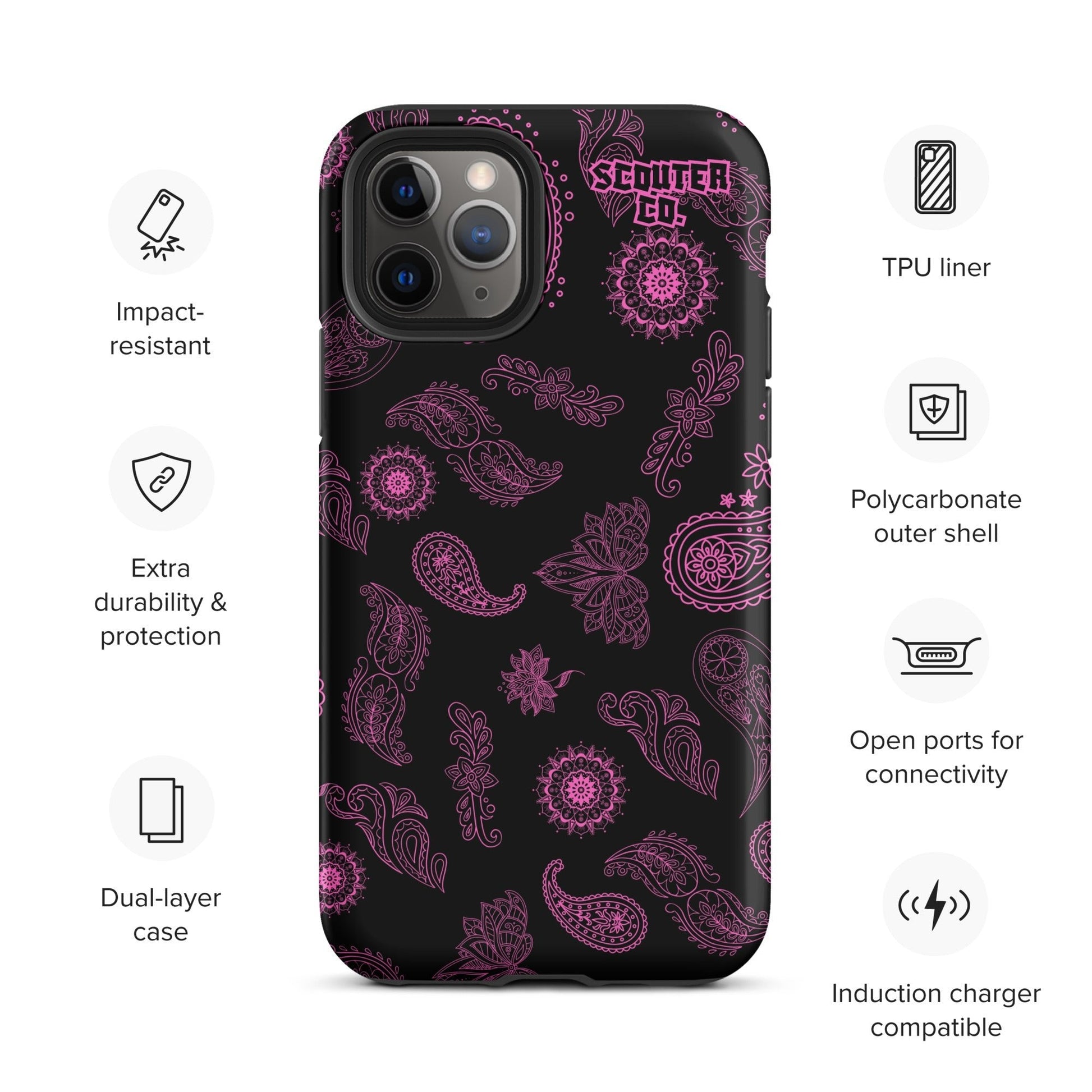 Tough Dual Layer iPhone® Case - Bandana Black / Pink - SCOUTER.CO