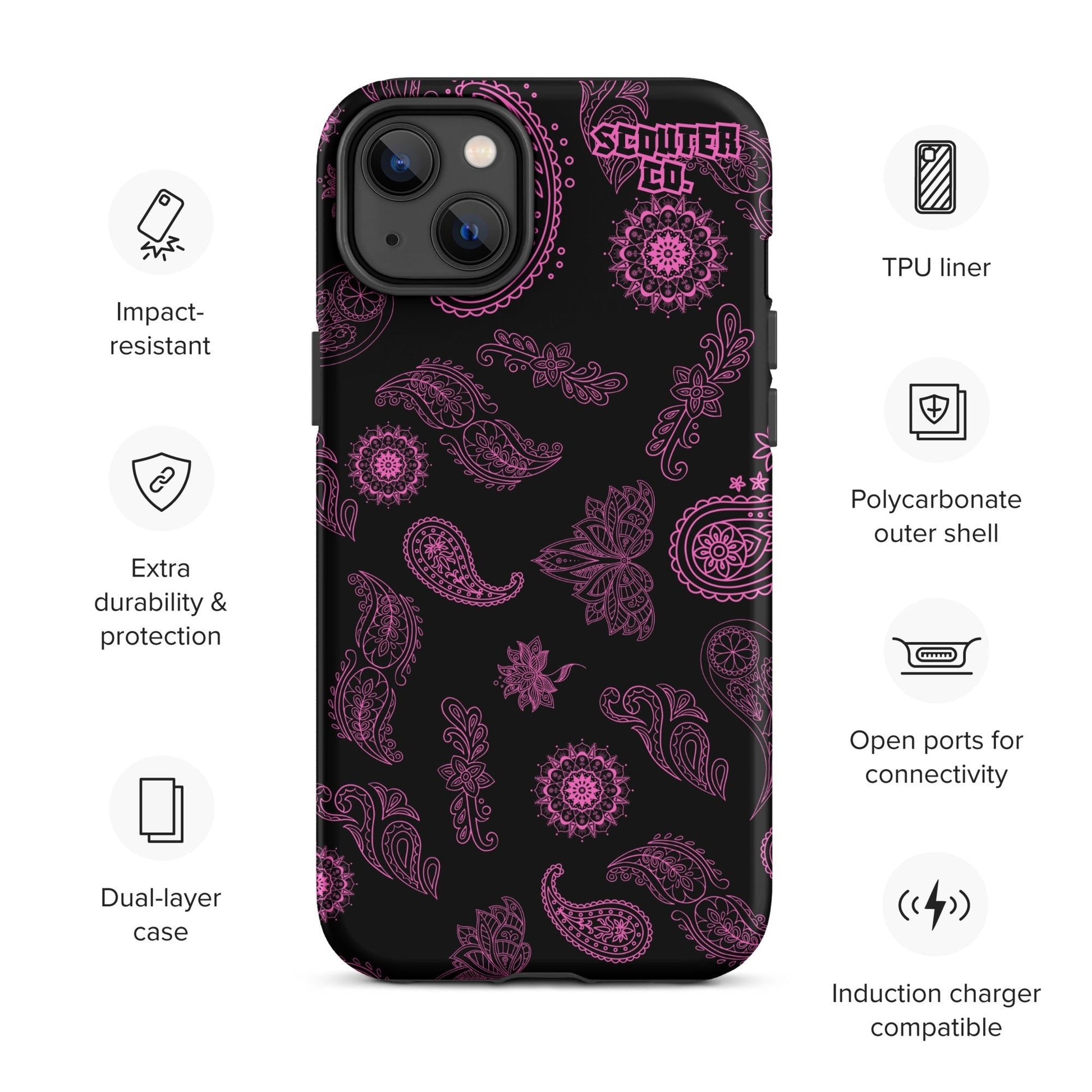 Tough Dual Layer iPhone® Case - Bandana Black / Pink - SCOUTER.CO