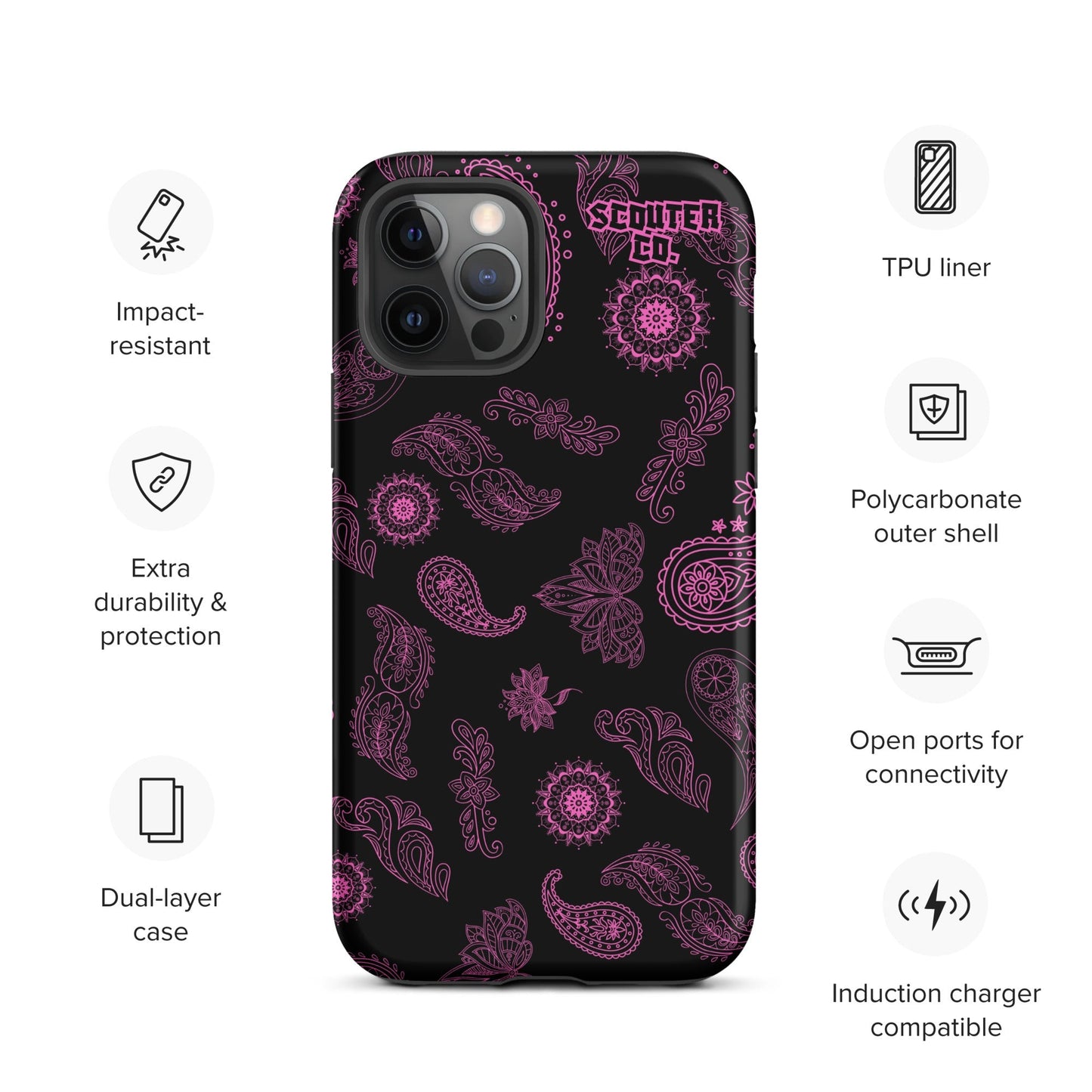 Tough Dual Layer iPhone® Case - Bandana Black / Pink - SCOUTER.CO