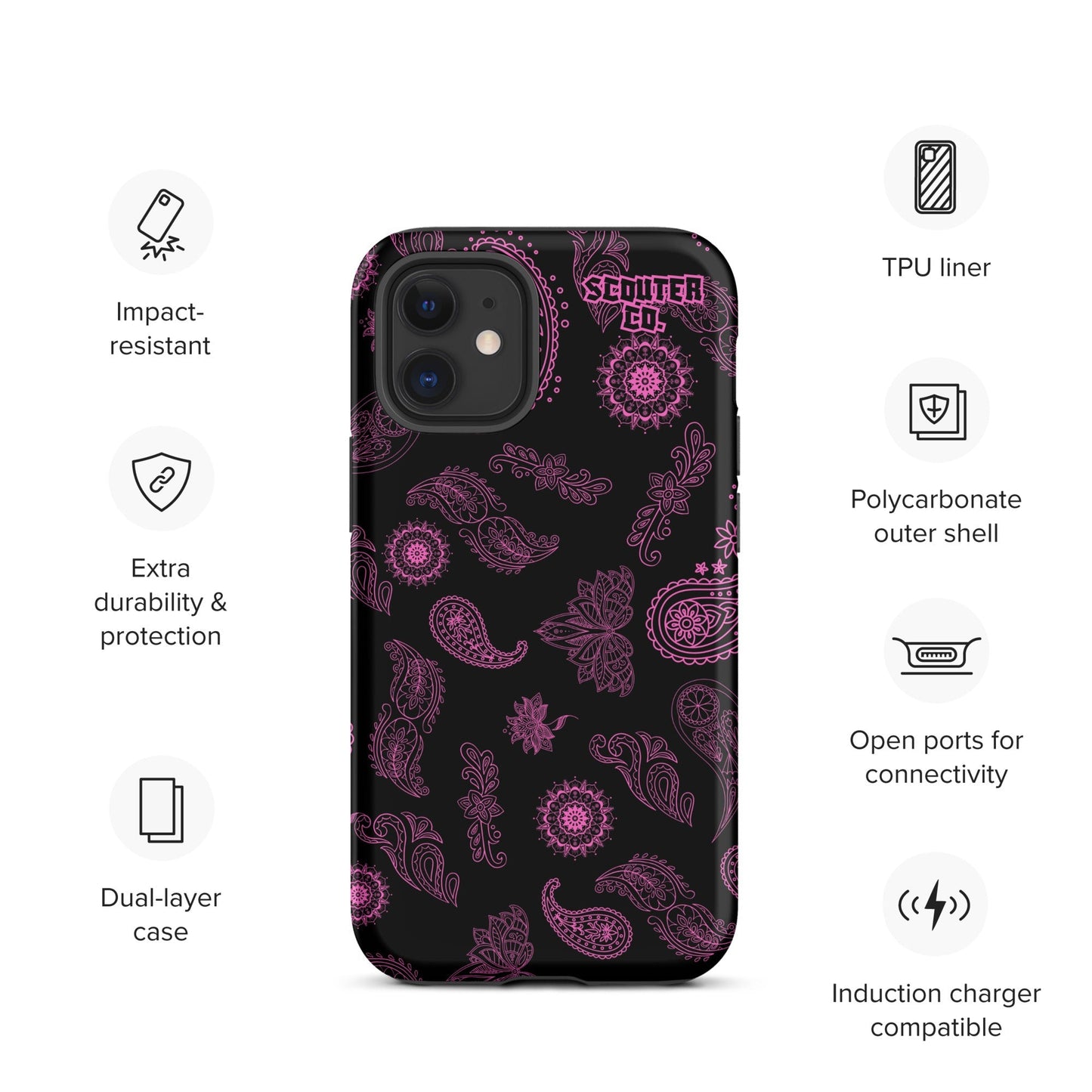 Tough Dual Layer iPhone® Case - Bandana Black / Pink - SCOUTER.CO