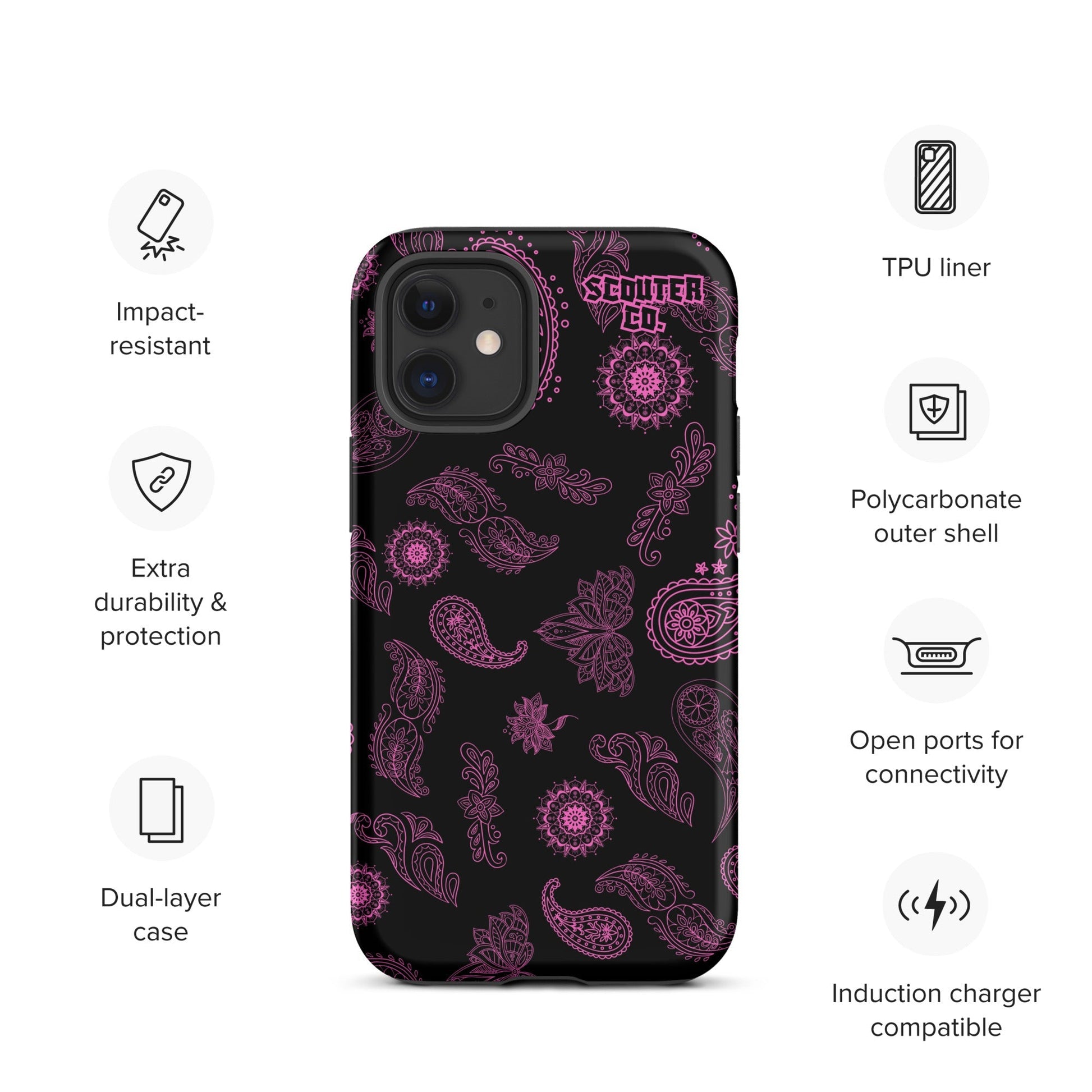 Tough Dual Layer iPhone® Case - Bandana Black / Pink - SCOUTER.CO