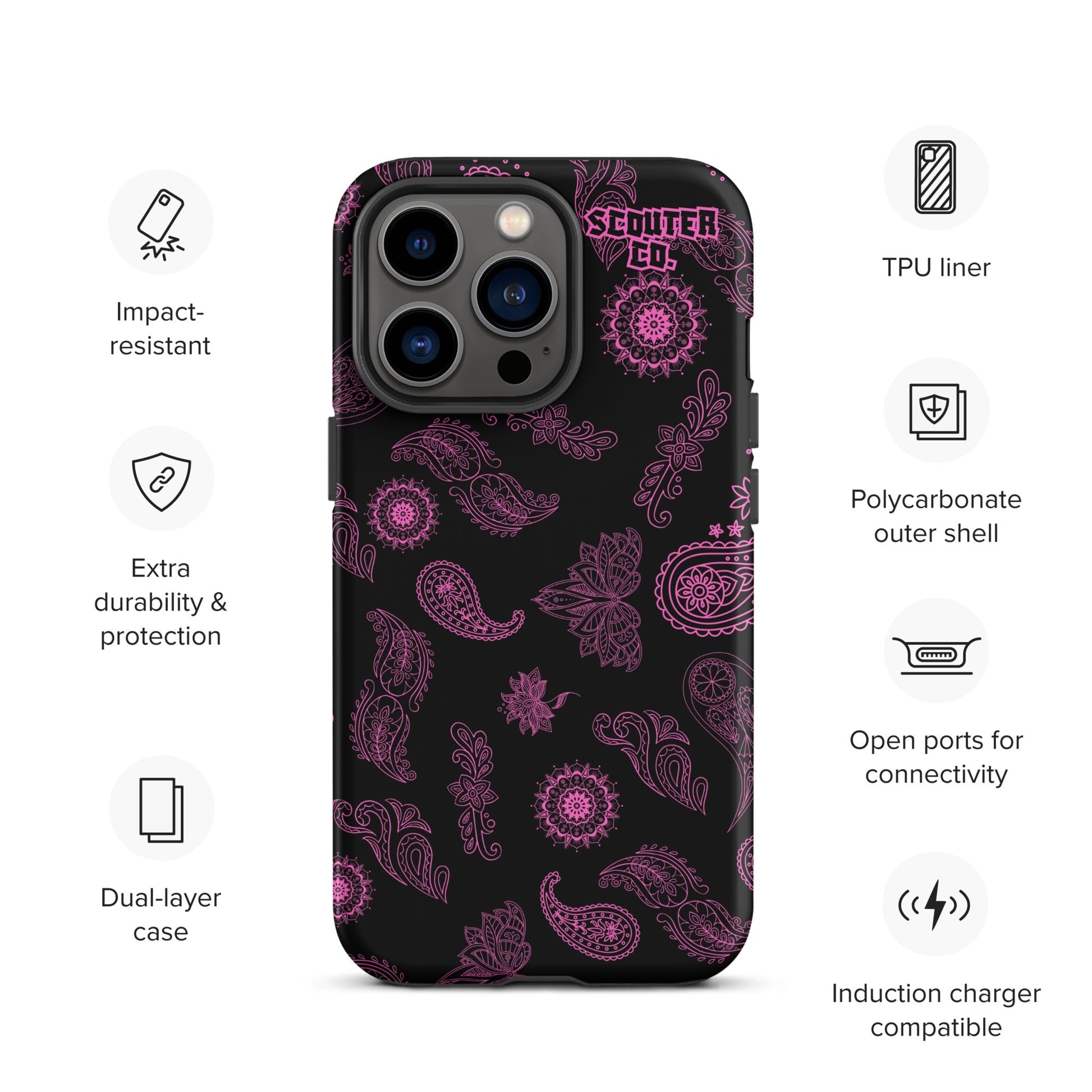 Tough Dual Layer iPhone® Case - Bandana Black / Pink - SCOUTER.CO