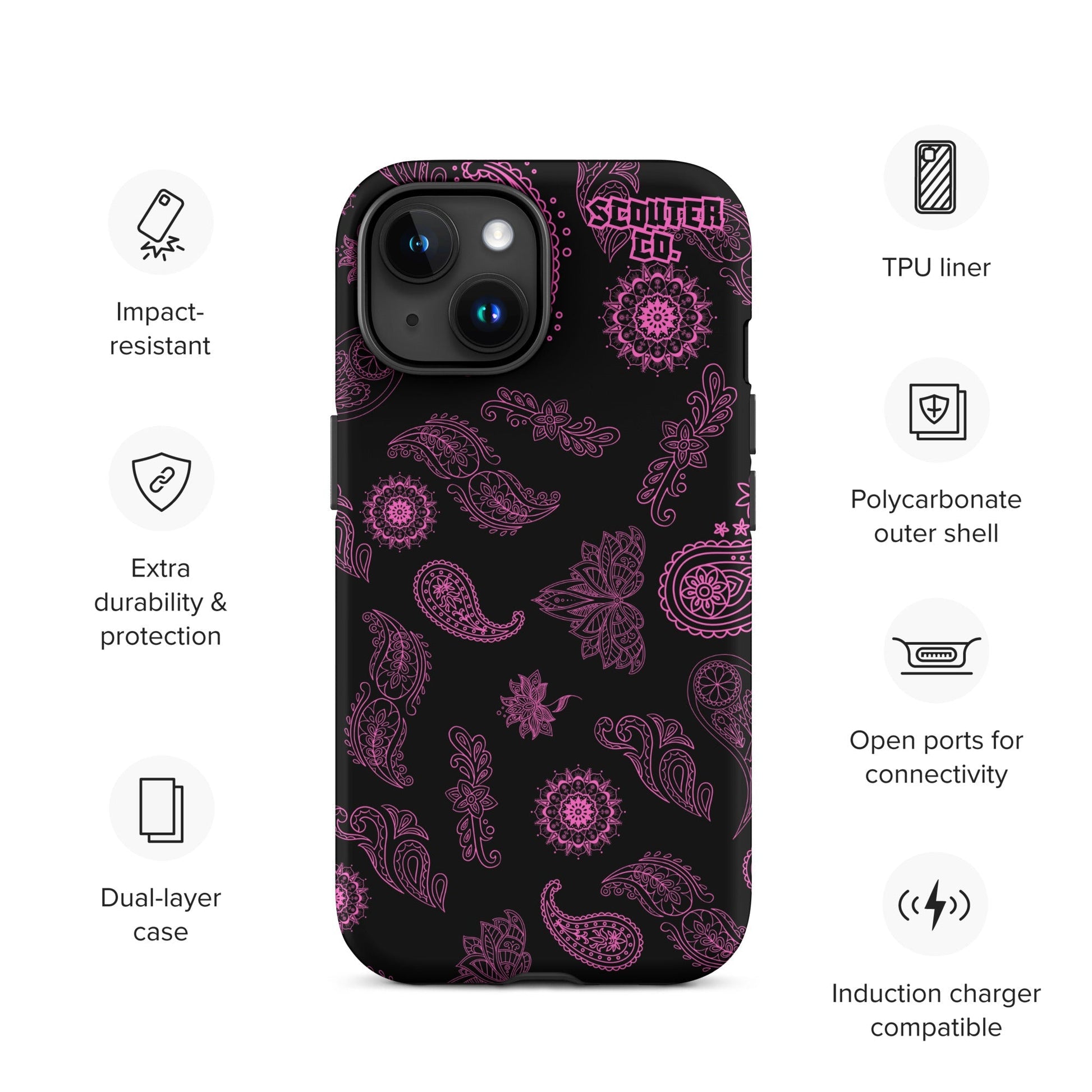 Tough Dual Layer iPhone® Case - Bandana Black / Pink - SCOUTER.CO