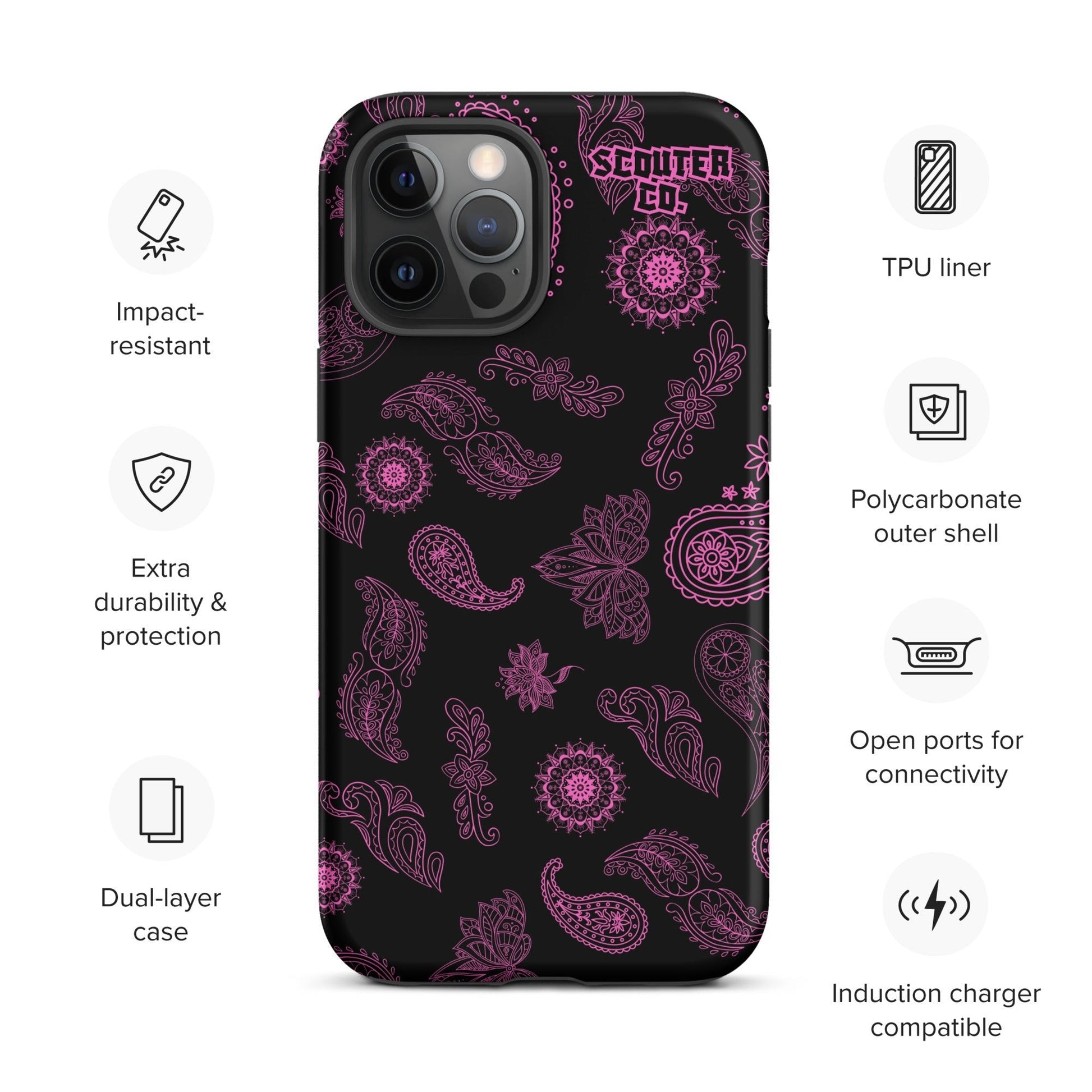 Tough Dual Layer iPhone® Case - Bandana Black / Pink - SCOUTER.CO