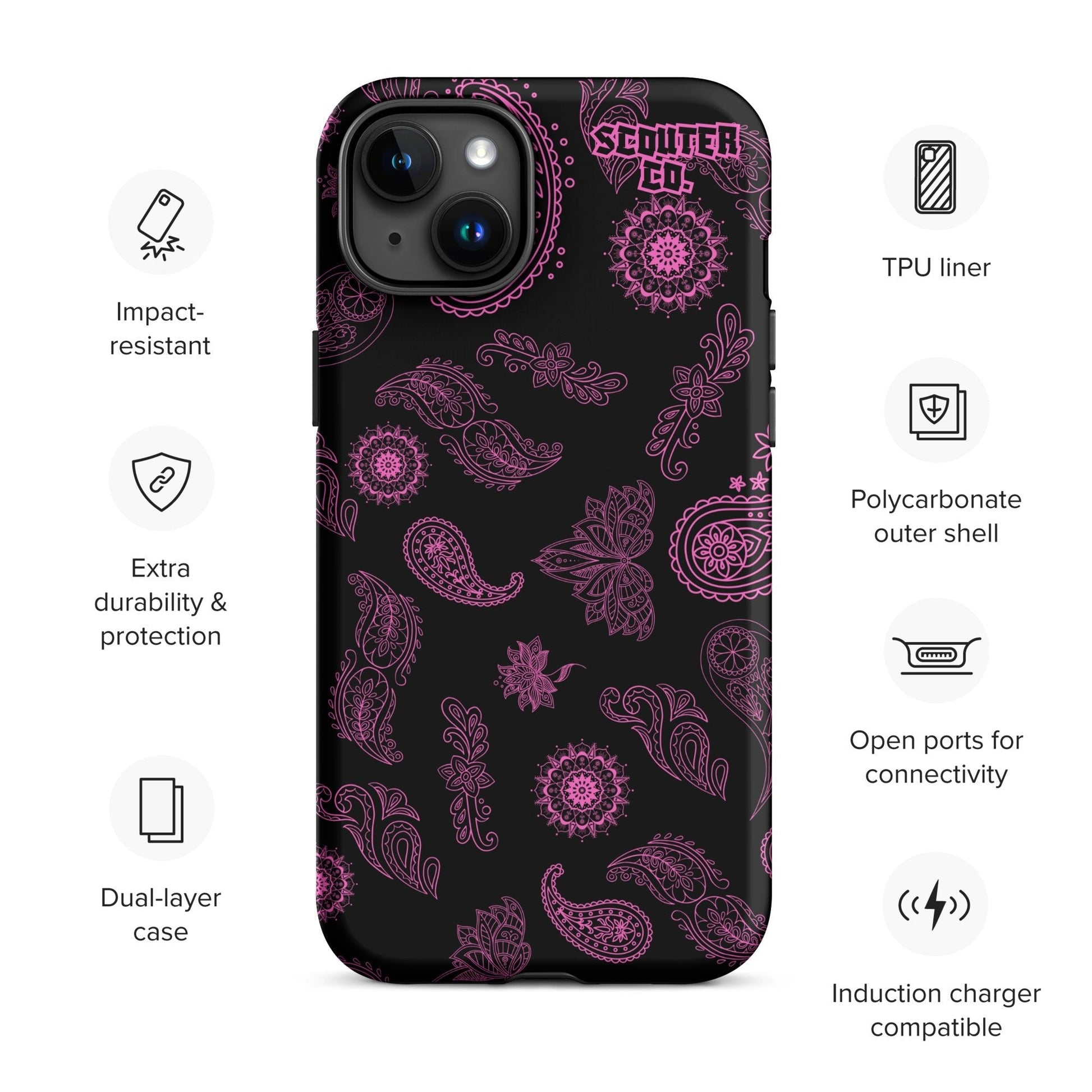 Tough Dual Layer iPhone® Case - Bandana Black / Pink - SCOUTER.CO