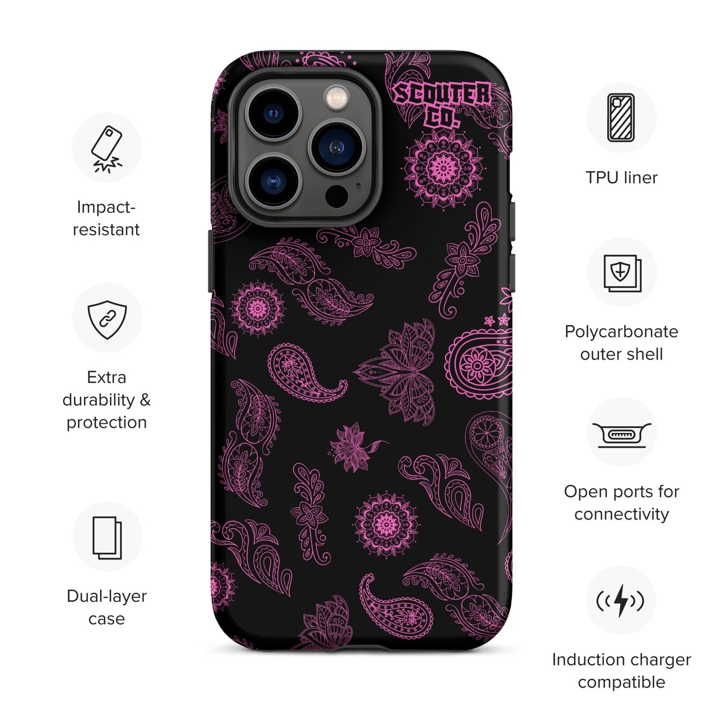 Tough Dual Layer iPhone® Case - Bandana Black / Pink - SCOUTER.CO