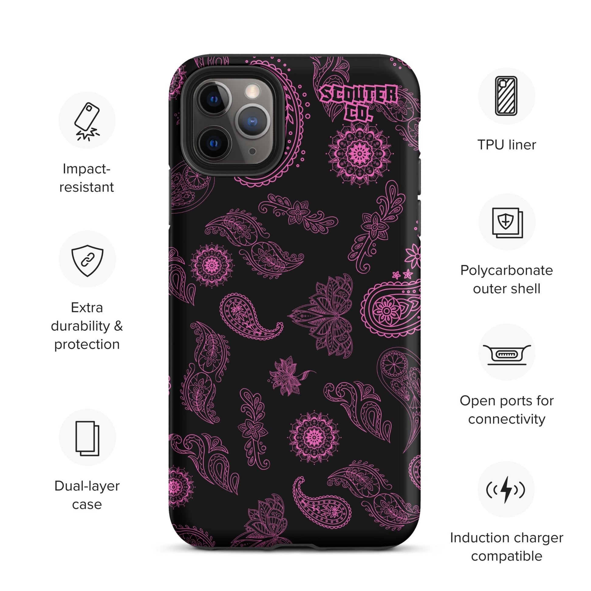 Tough Dual Layer iPhone® Case - Bandana Black / Pink - SCOUTER.CO