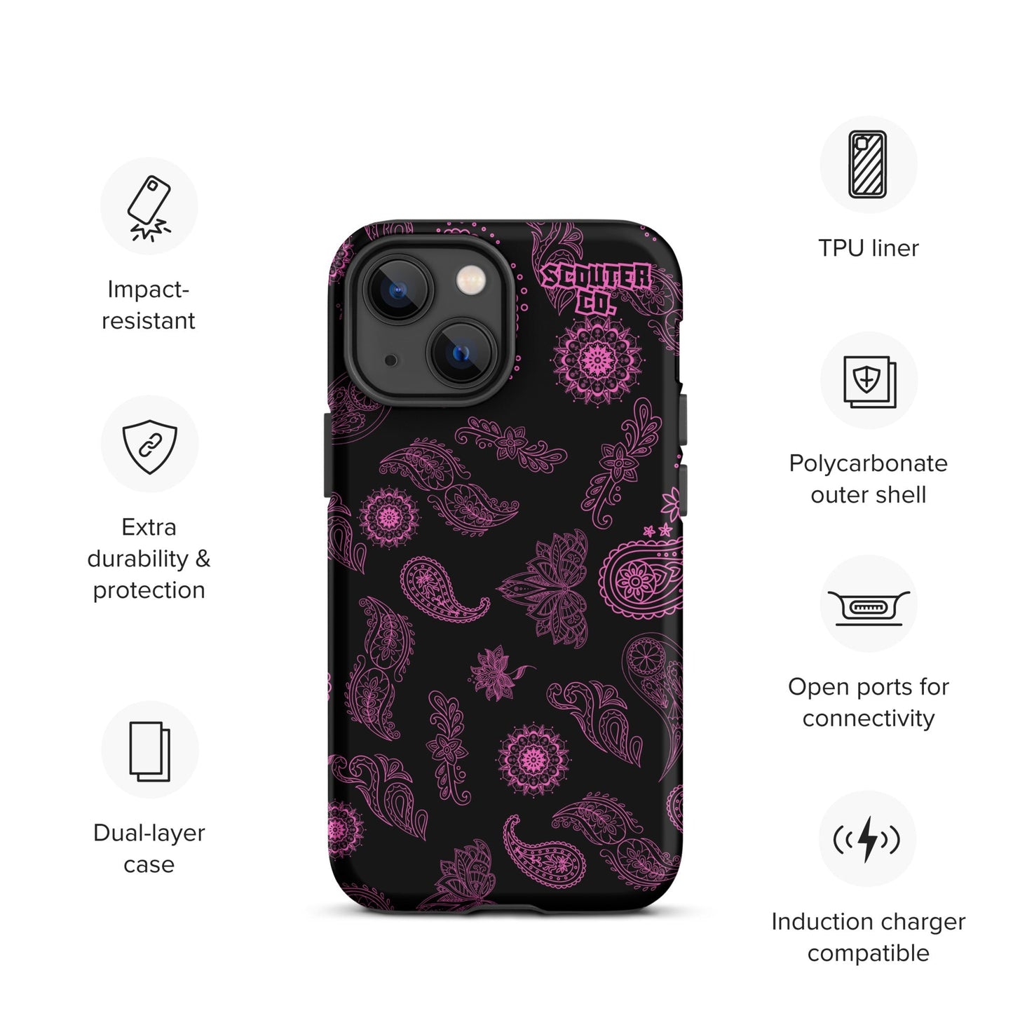 Tough Dual Layer iPhone® Case - Bandana Black / Pink - SCOUTER.CO