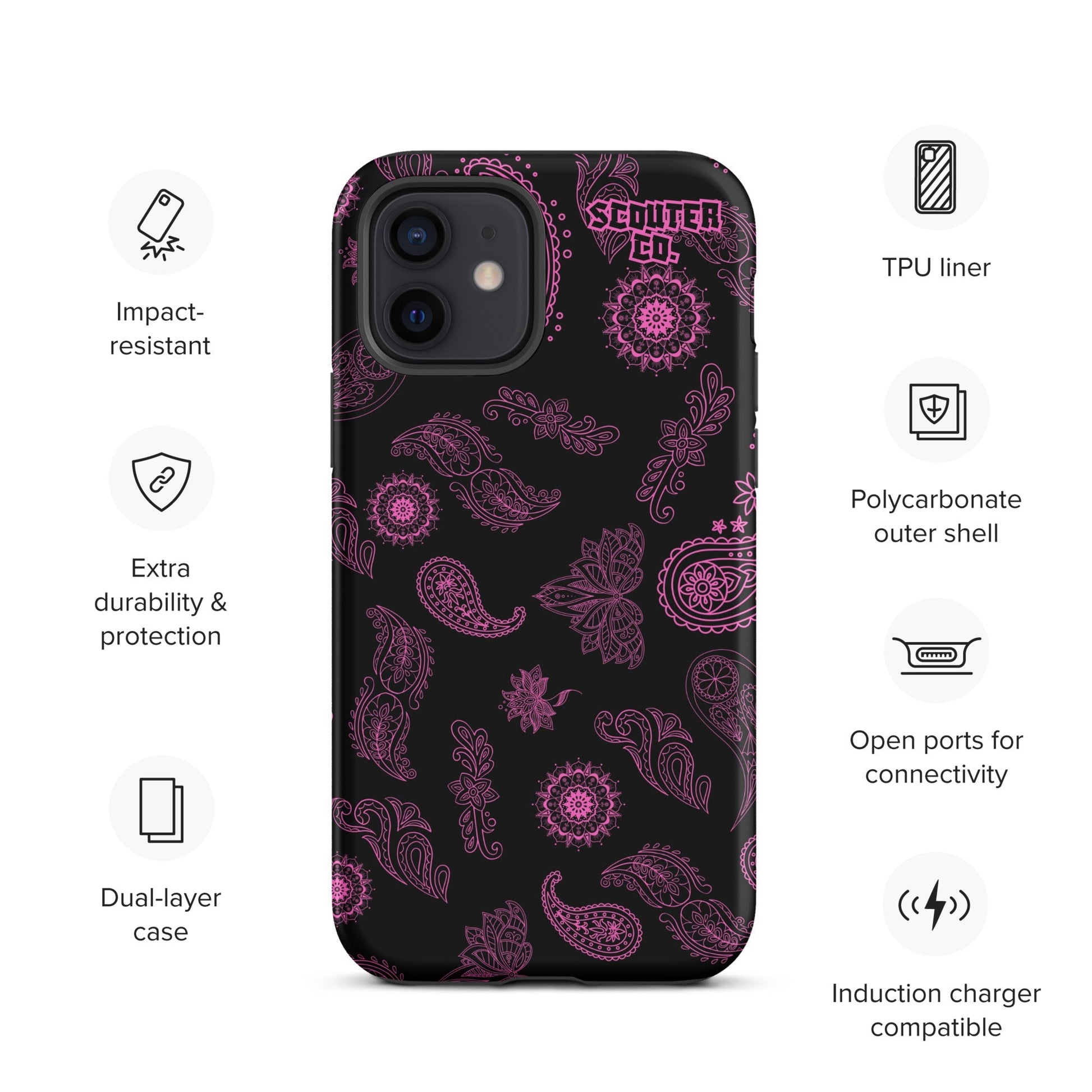 Tough Dual Layer iPhone® Case - Bandana Black / Pink - SCOUTER.CO