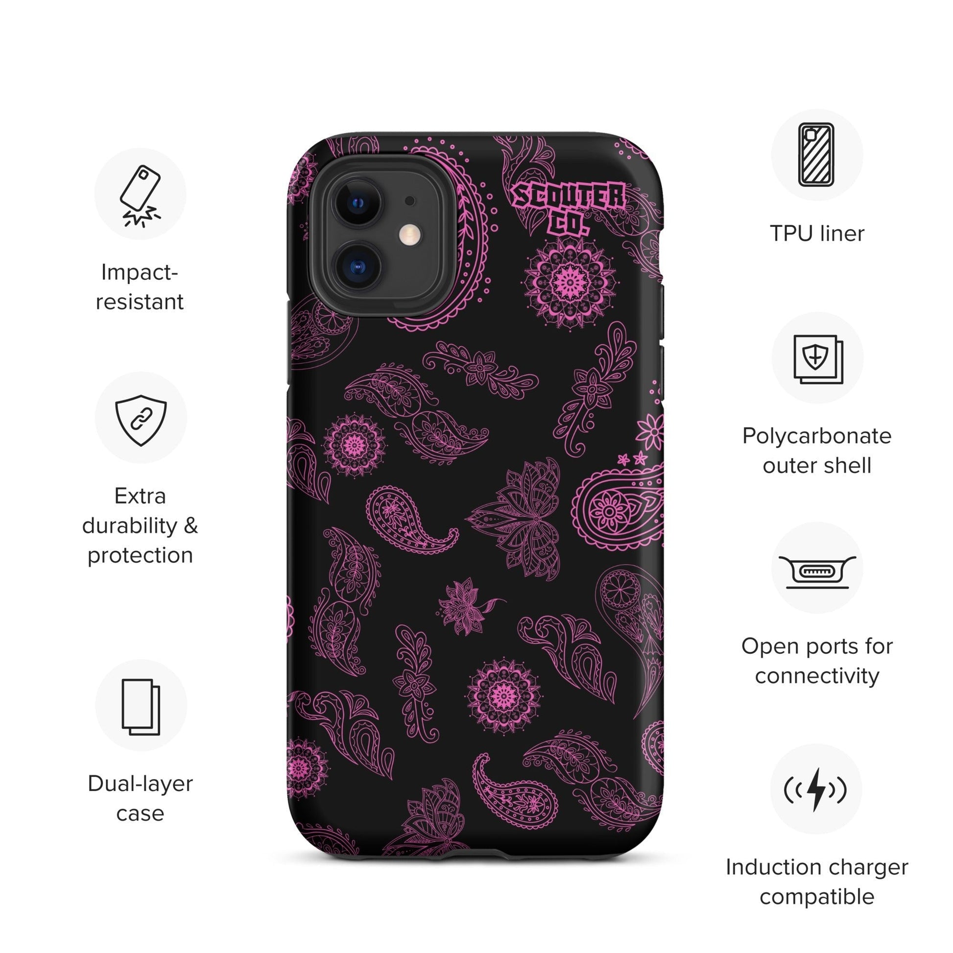 Tough Dual Layer iPhone® Case - Bandana Black / Pink - SCOUTER.CO