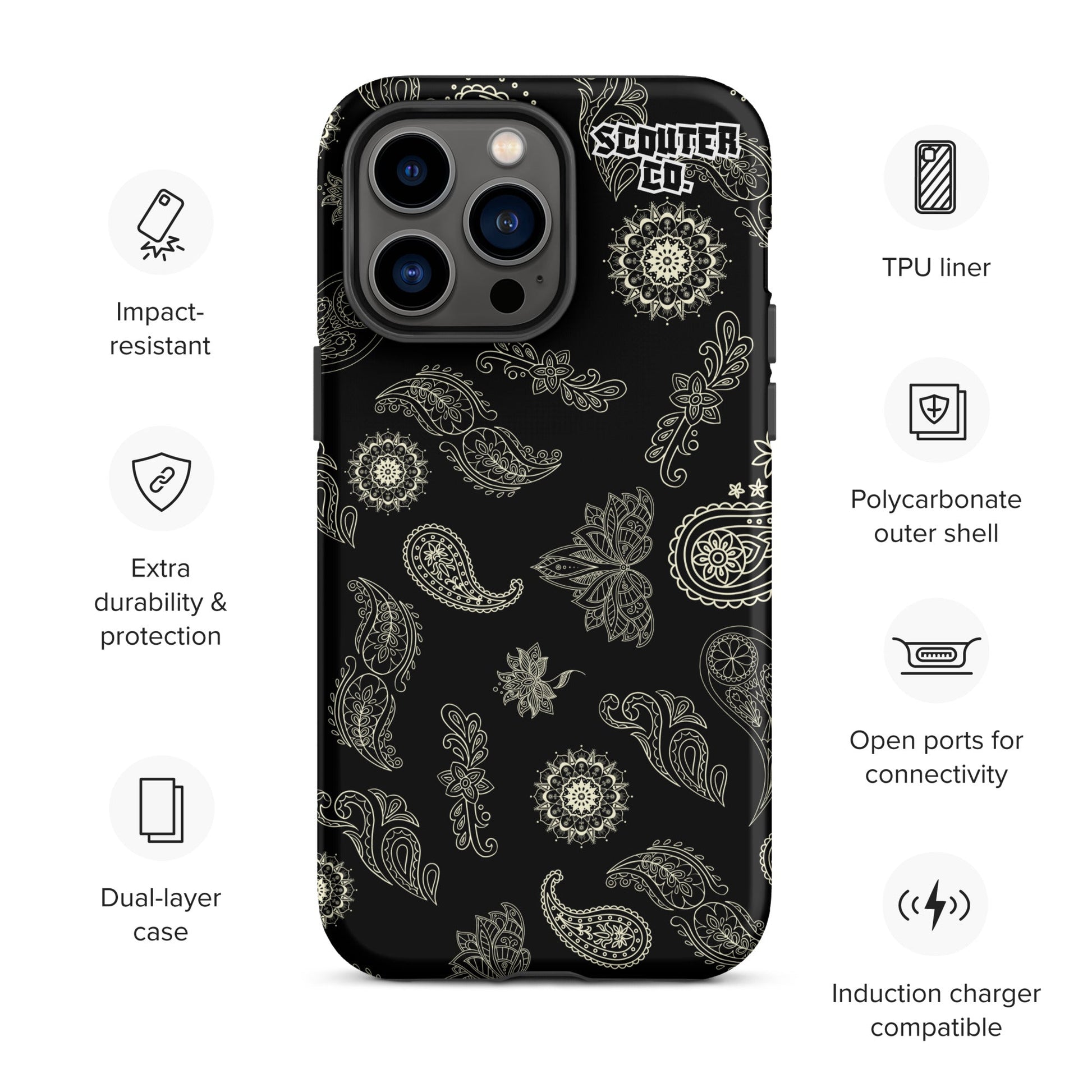 Tough Dual Layer iPhone® Case - Bandana Black / White - SCOUTER.CO