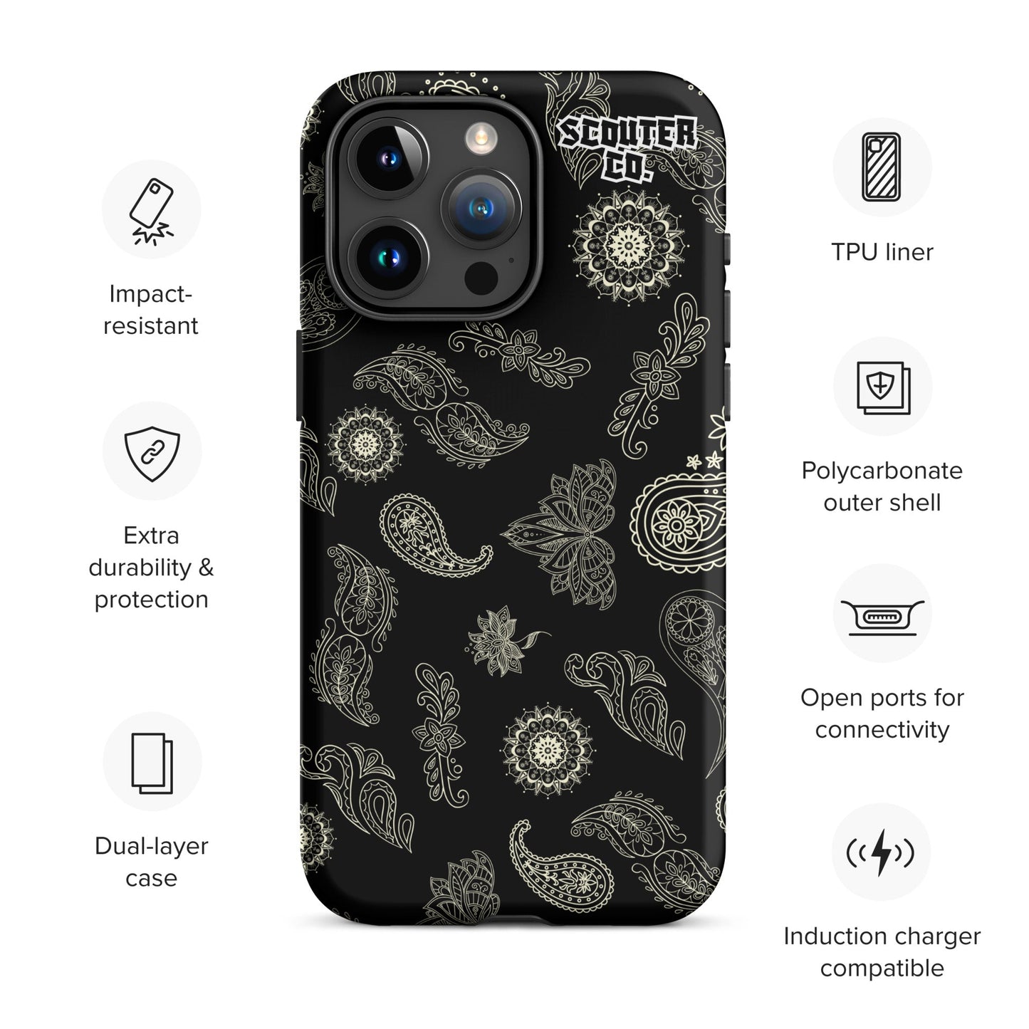 Tough Dual Layer iPhone® Case - Bandana Black / White - SCOUTER.CO