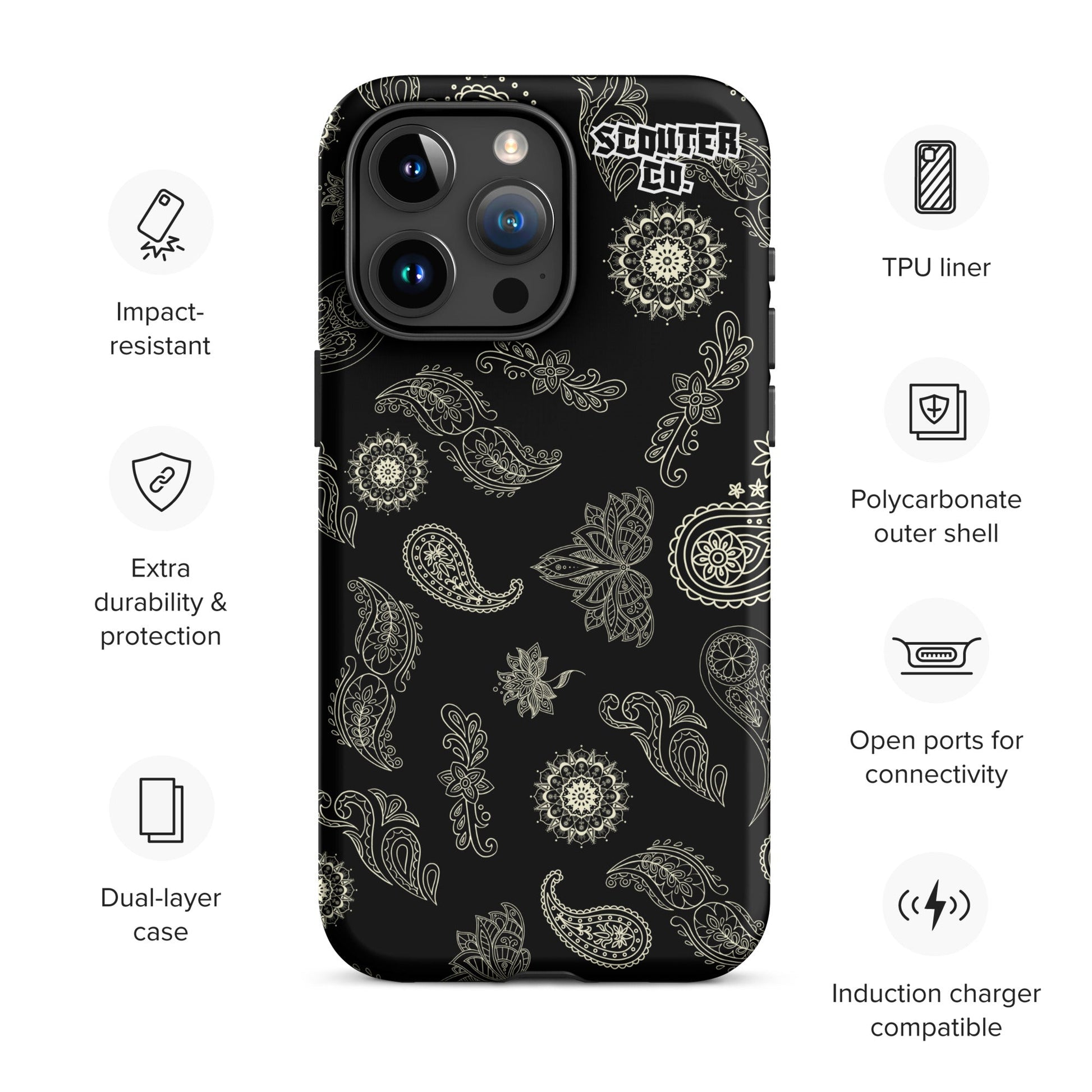 Tough Dual Layer iPhone® Case - Bandana Black / White - SCOUTER.CO