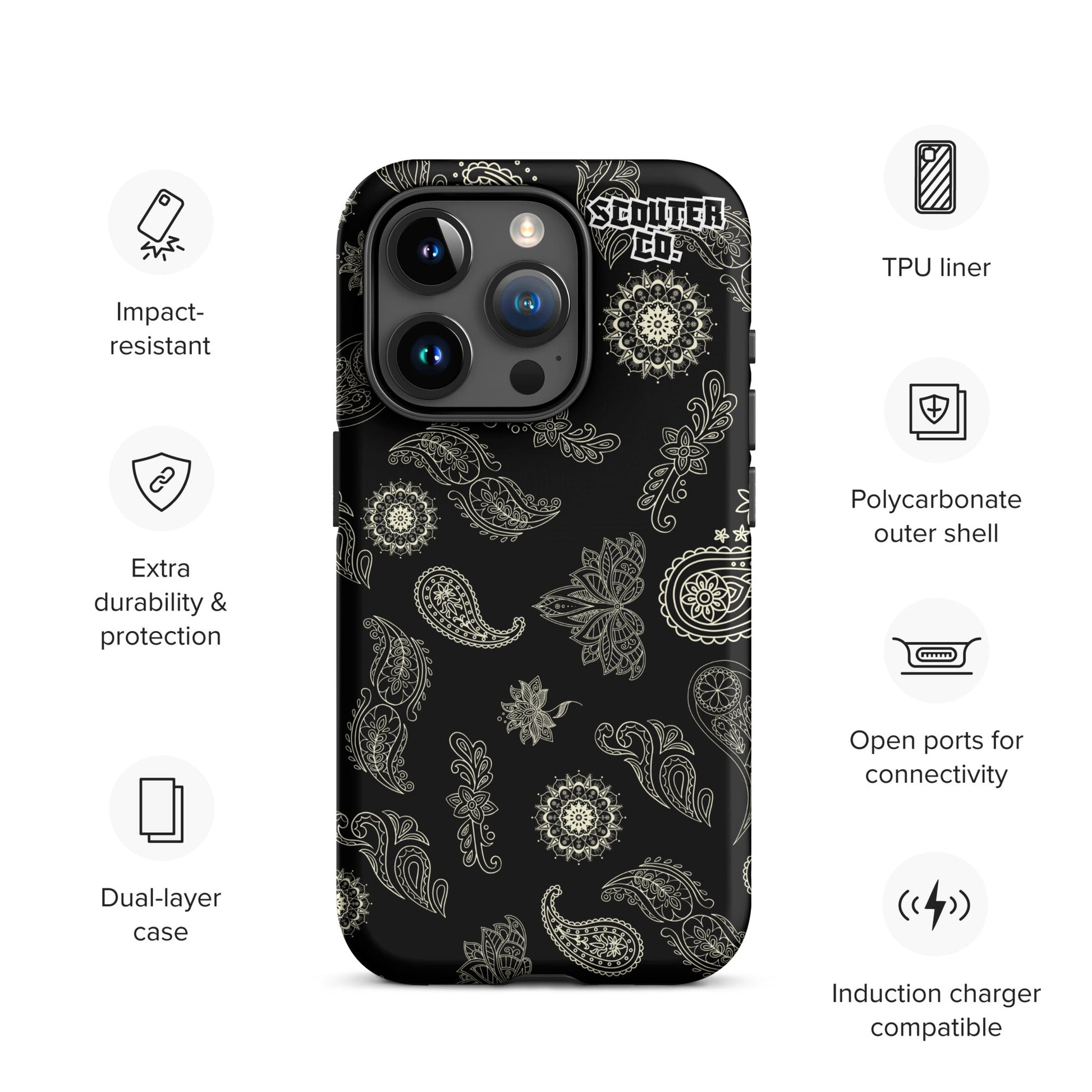 Tough Dual Layer iPhone® Case - Bandana Black / White - SCOUTER.CO