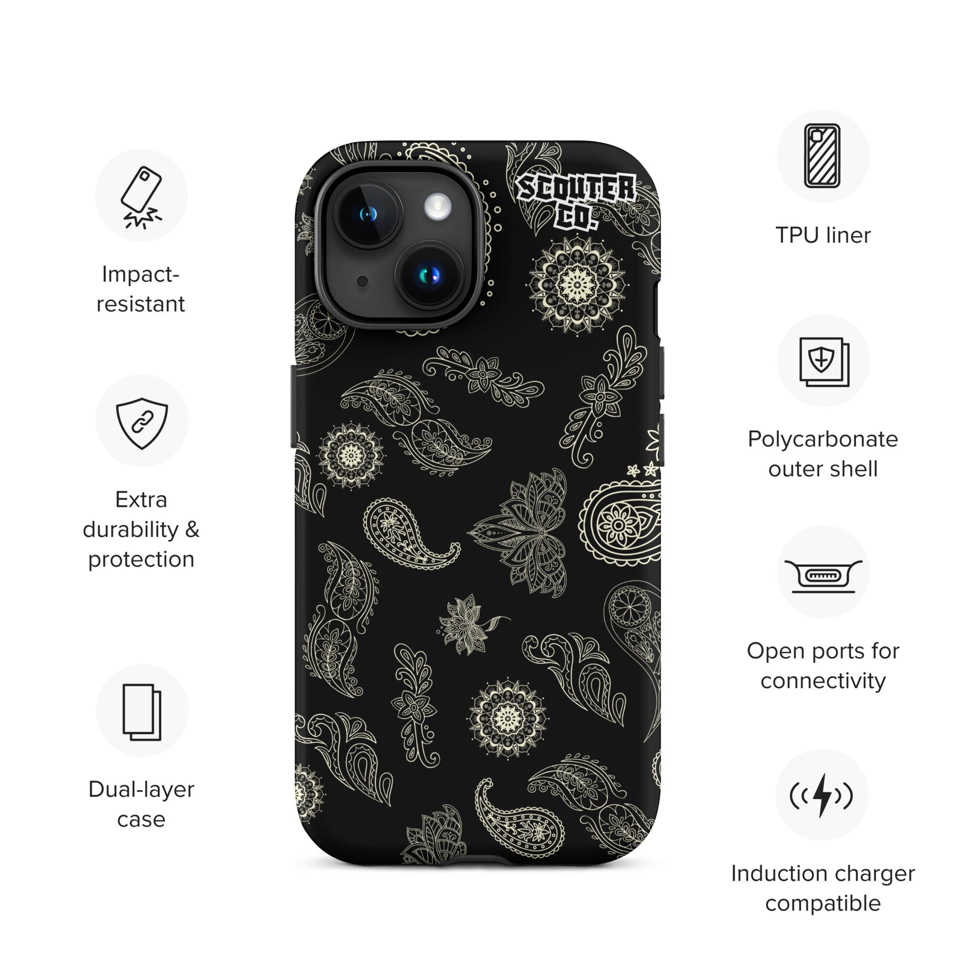 Tough Dual Layer iPhone® Case - Bandana Black / White - SCOUTER.CO