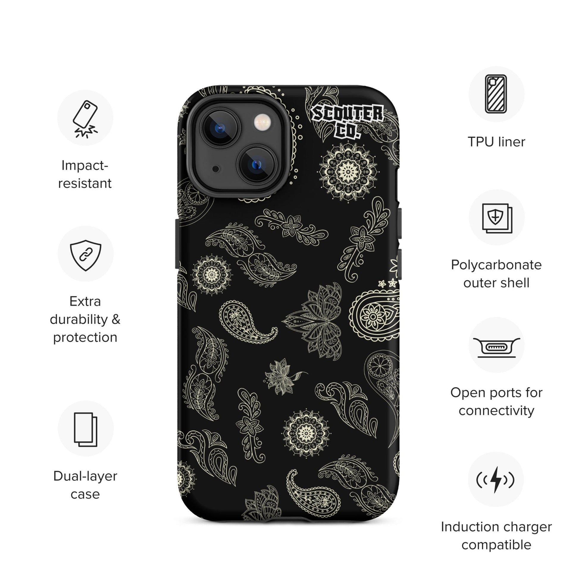 Tough Dual Layer iPhone® Case - Bandana Black / White - SCOUTER.CO