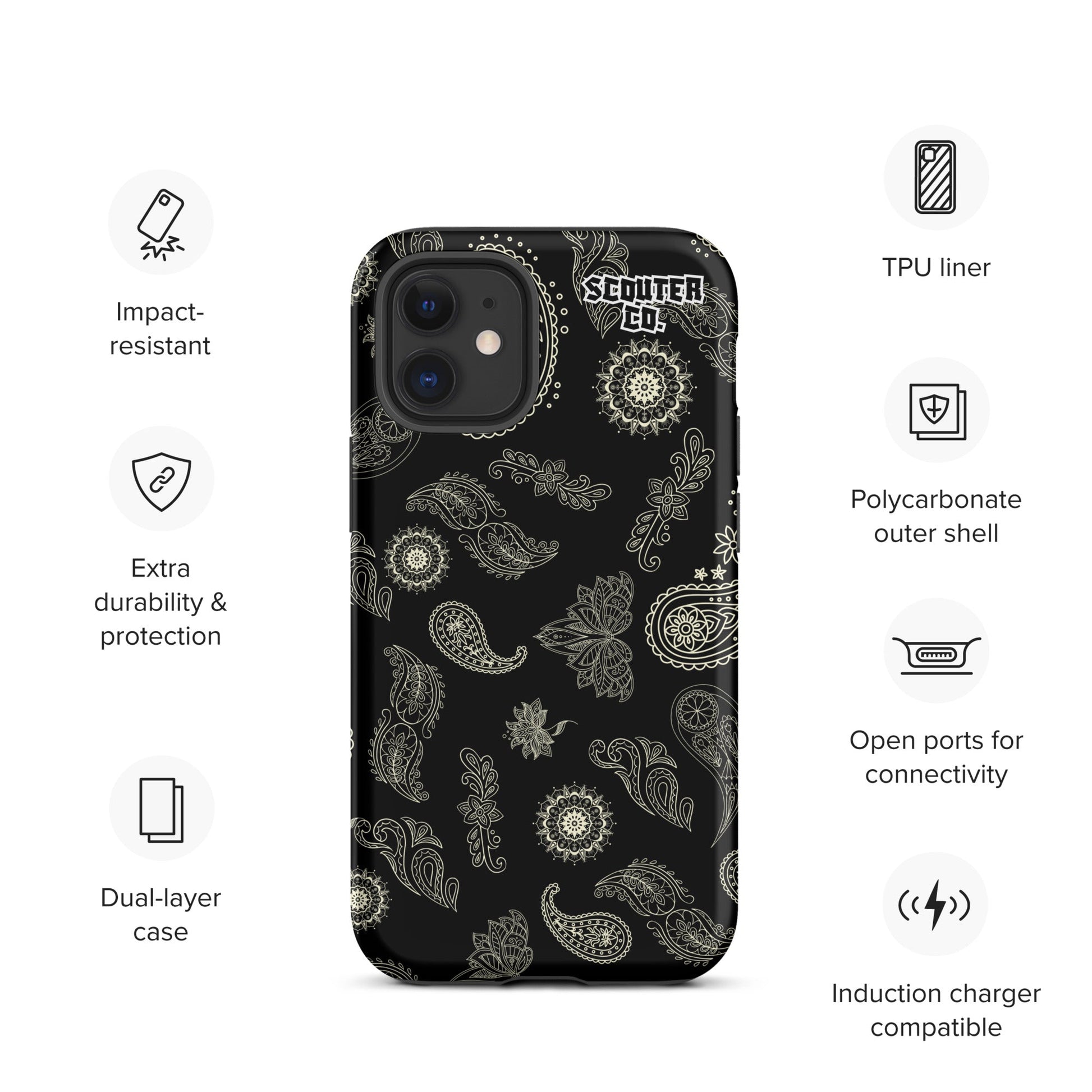 Tough Dual Layer iPhone® Case - Bandana Black / White - SCOUTER.CO